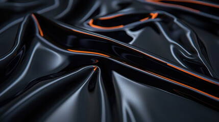 Sleek black fabric with glossy texture and vibrant orange