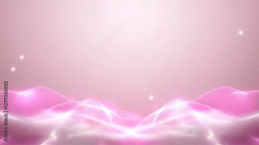 Poster a soft pink wave-like design with a subtle glow, creating a serene and dreamy atmosphere.
