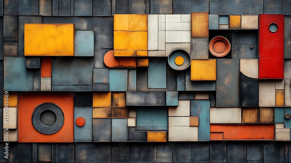Poster abstract composition of geometric shapes with textured and varied color background