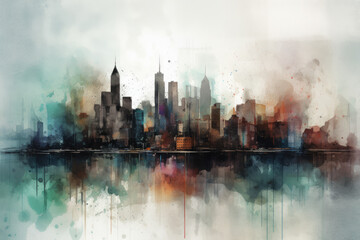 Obraz premium generated illustration of america skyscraper buildings american architecture nyc usa united satates watercolor
