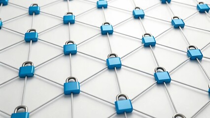 A close-up of interconnected blue locks on a white grid, symbolizing security and protection in a digital or physical context.