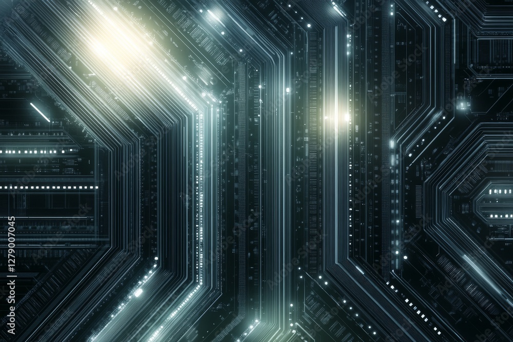 Poster a futuristic, abstract design featuring glowing lines and circuits, representing advanced technology