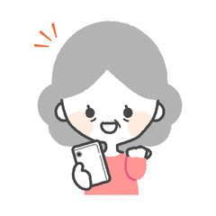 スマホを持つシニア女性_喜ぶ表情	