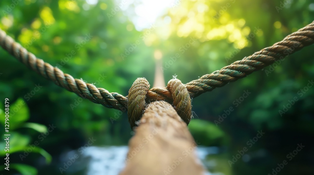 Poster surreal digital rendering of a bridge transforming into a flexible rope, symbolizing the connection,