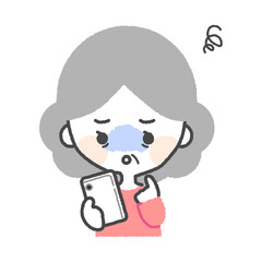 スマホを持つシニア女性_困った表情	