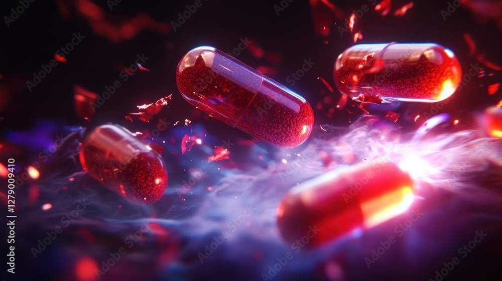 Aufkleber vibrant capsules floating amidst colorful particles, creating a dynamic and energetic scene