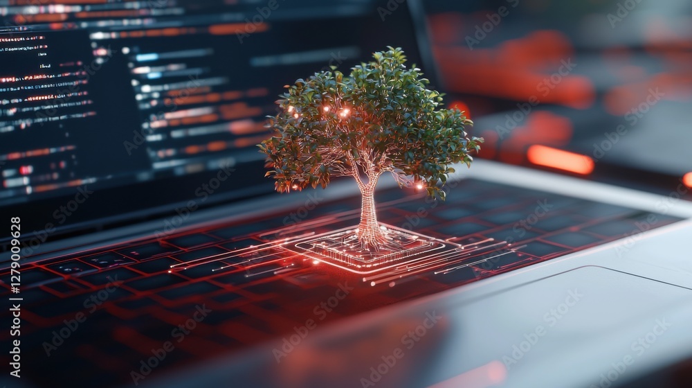 Aufkleber bright, glowing digital tree with abstract branches representing the exchange and growth of knowledg
