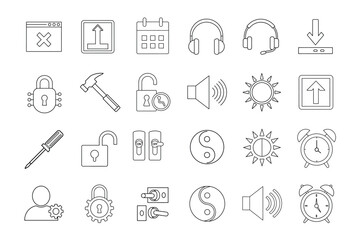 editable line art of setting and setup icon illustration on white background 