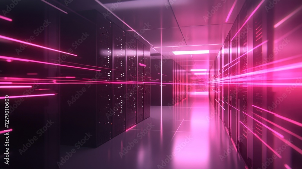 Aufkleber data center with glowing pink lines visualizing high-speed data transfer