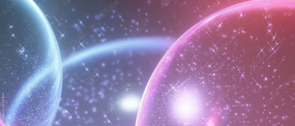 Poster a vibrant abstract representation of colorful orbs with a cosmic backdrop, showcasing radiant light 