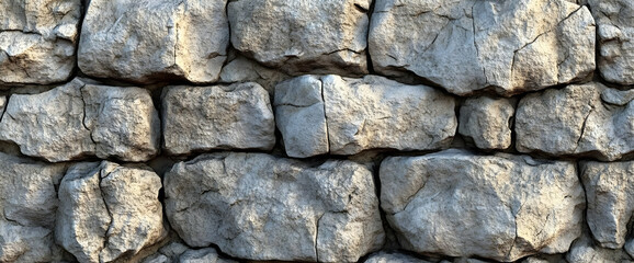 Close Up of Rough Stone Wall Texture in Shades of Gray and White Background