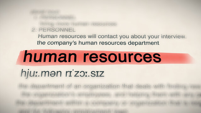The word "human resource" in a dictionary, showing its definition and meaning