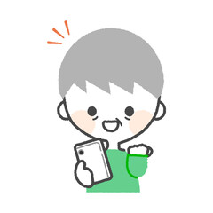 スマホを持つシニア男性_喜ぶ表情	