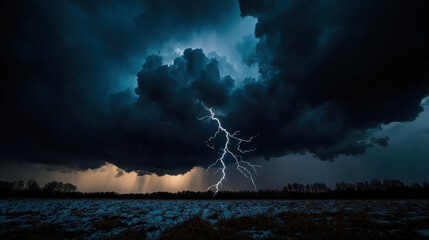 Dark thunderclouds with intense lightning and dramatic atmosphere