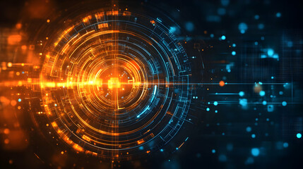 Obraz premium Abstract digital background featuring glowing orange and blue circular patterns