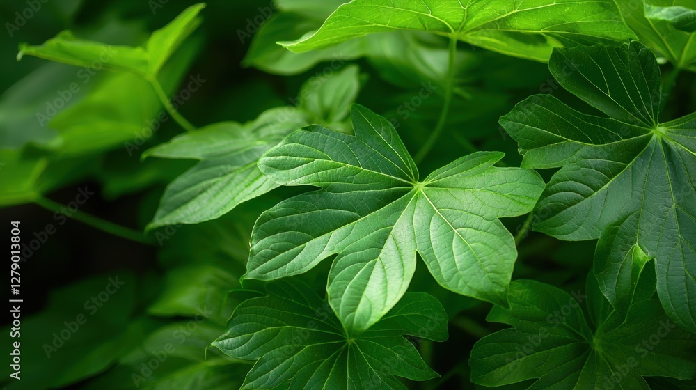 Sticker Lush green leaves in natural sunlight