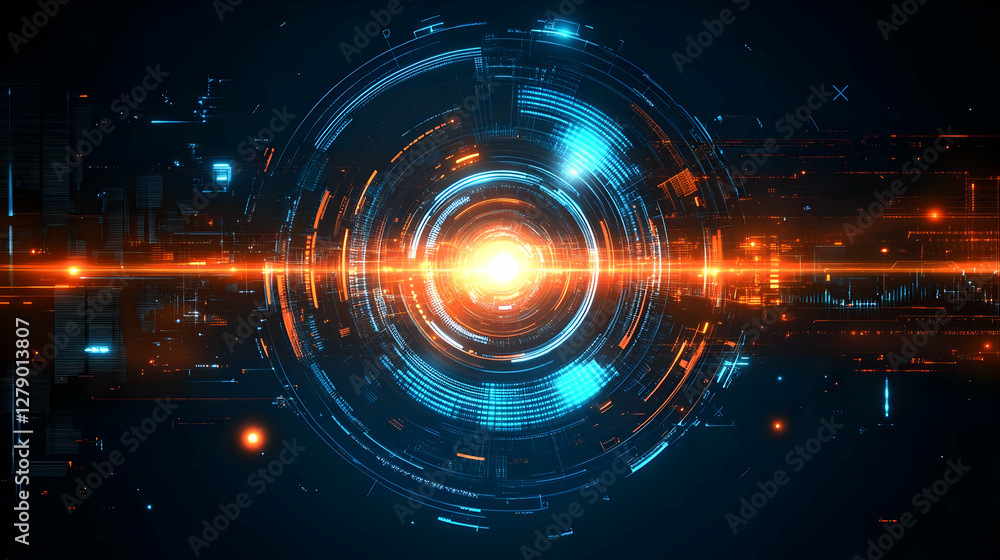 Poster futuristic abstract digital technology background with glowing circular patterns