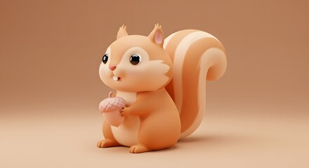 Cartoon Squirrel Holding Acorn Cute Animal Character 3d Rendering