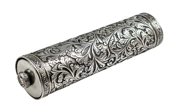 Exquisite Craftsmanship The Silver Megillah Scroll Case Isolated on transparent background.