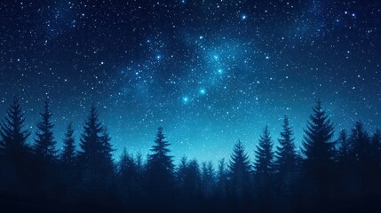 Naklejka premium Starry night sky above a tranquil forest silhouette