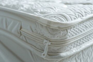 Naklejka premium Close-Up of a White Zippered Mattress with Intricate Patterns and Textures