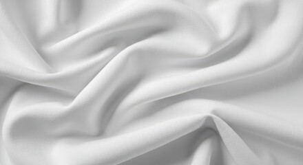 Fototapeta premium White fabric texture, crumpled linen, soft wrinkles, subtle shadows, minimalist backdrop, high contrast, macro detail, fine weave pattern, clean aesthetic