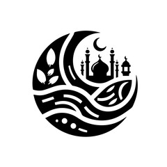 simple logo icon of mosque welcoming Eid al-Fitr, black color