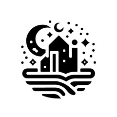 simple logo icon of mosque welcoming Eid al-Fitr, black color
