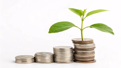 A vibrant plant emerging from a pile of coins symbolizes growth and prosperity, reflecting the essence of financial wellness through investment and nurturing resources.