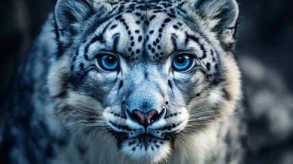 Fototapeta premium Close Up Portrait of a Snow Leopard with Striking Blue Eyes