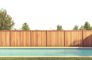 PNG A photograph of a modern wooden fence surrounding a pool area in a backyard outdoors relaxation hardwood.