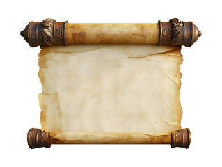 old empty scroll of parchment, old paper isolated on white background