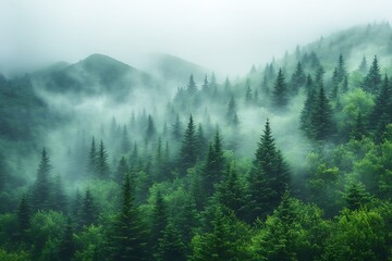 Obraz premium Misty Mountain Forest, a serene escape