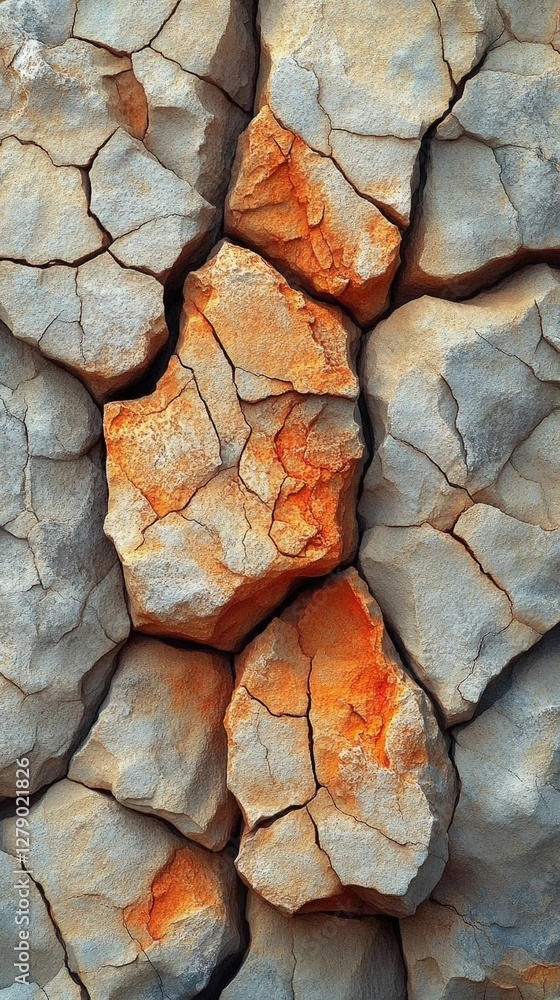 Poster close up shot of a grouping of rocks creating a wall with varied textures