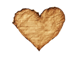 old paper in the shape of a heart isolated on white background. old paper isolated on white background
