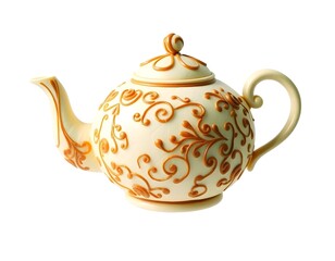Cartoon Teapot with Intricate Artistic Details Isolated on White Background