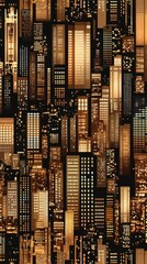 Obraz premium Night Cityscape Illuminated Buildings Glowing Windows