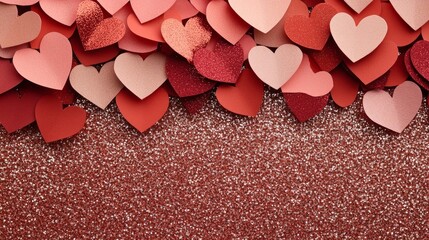 Obraz premium Red and Pink Paper Hearts on Glittery Background