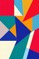 Vibrant Abstract Geometric Composition with Triangles and Rectangles in Bold Colors