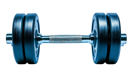 Fototapeta premium Boost your strength, blue rubber wheel dumbbells for effective home workouts and muscle building