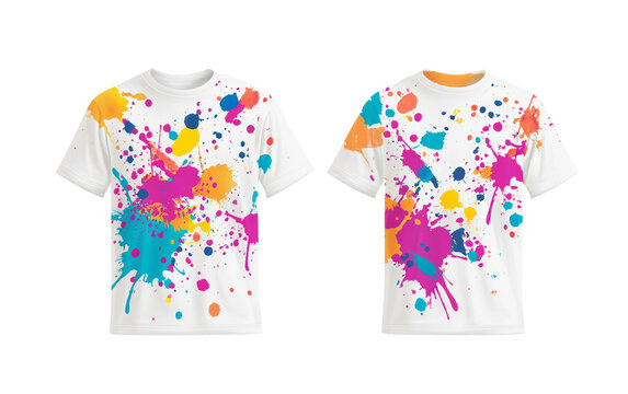 Vibrant Holi festival-inspired white T-shirt Isolated on transparent background.