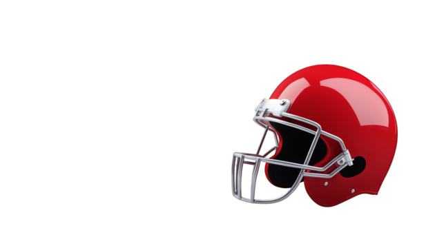 Closeup studio shot of a football helmet on dramatic black background, detailed view of protective sports gear