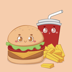 cute fast food vector illustration potato burger and referent in cartoon style