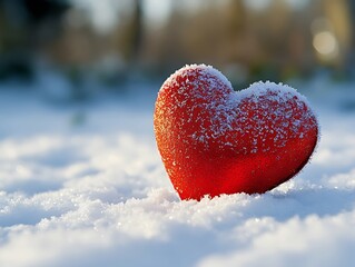 Obraz premium Snowy heart, winter love, park