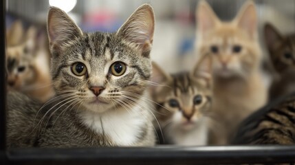 Closeup of Several Cute Kittens in an Animal Shelter