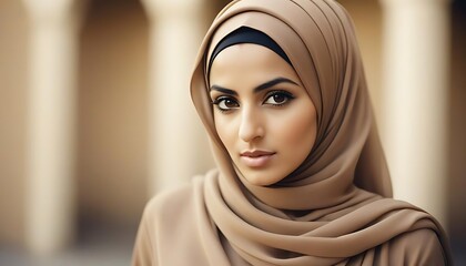 Elegant Muslim Woman in Beige Hijab