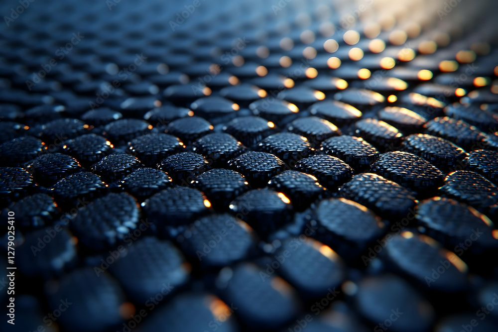 Poster close up of dark interlocking pebble texture with refracted light and blurred background