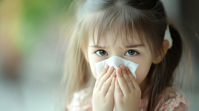The little girl rubbed her eyes slightly, looking pale as she sneezed loudly