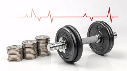 Balancing Fitness and Finance A Symbol of Financial Wellness with a Dumbbell Set Against a Stack of Coins