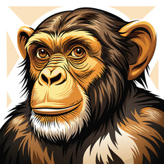 A pensive chimpanzee with soft, dark fur gazes intently into the distance, showing thoughtful introspection.  The background is blurred.